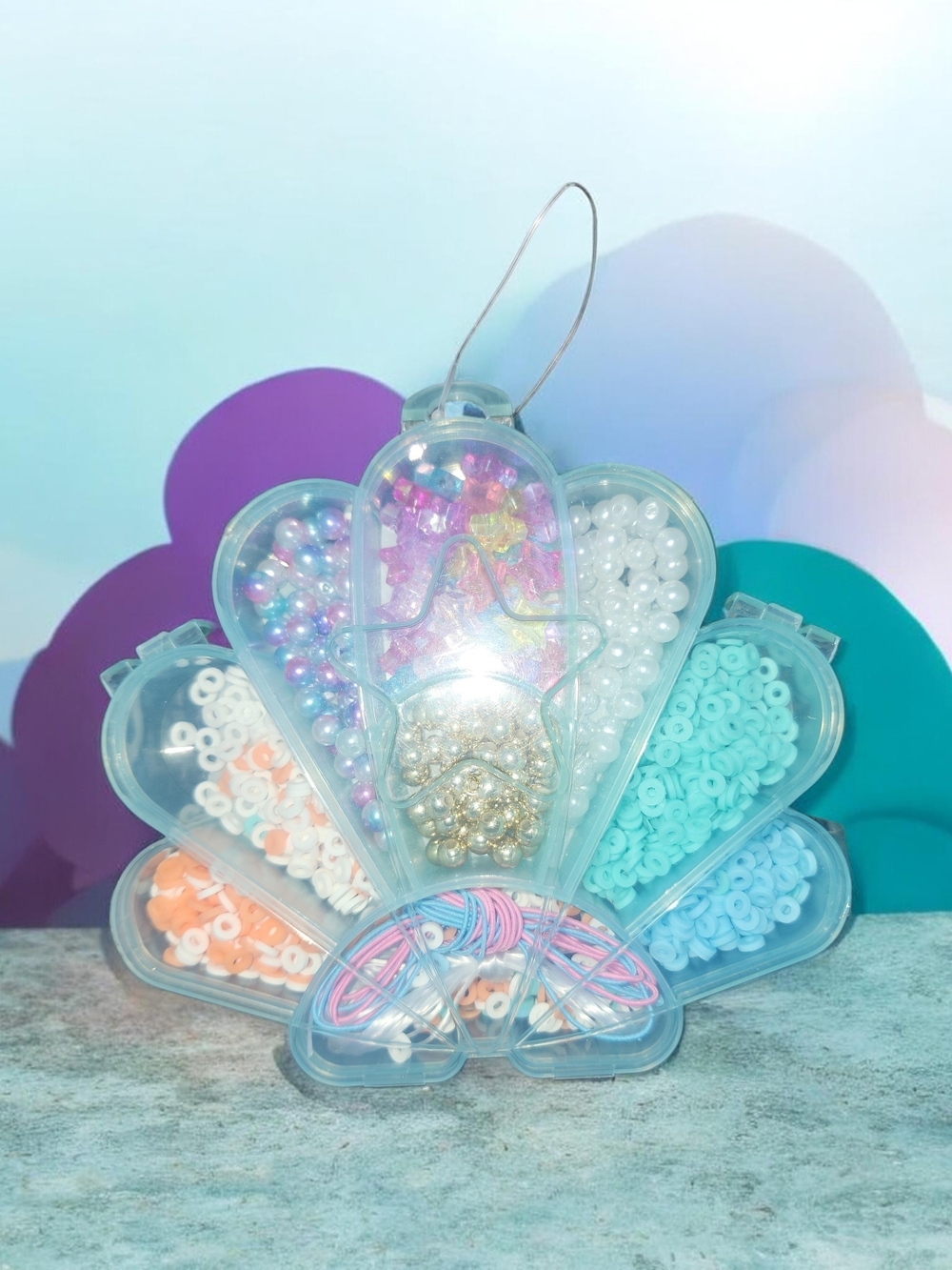 Claire's Seashell Bead and Charm Kit in Teal, Aqua, Pink, Peach